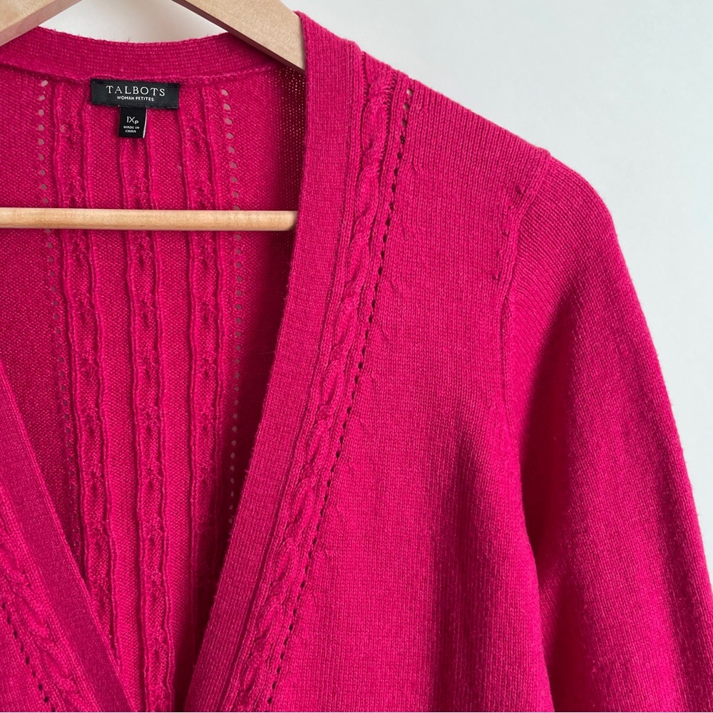 Talbots Pink Boyfriend Cardigan V-Neck Long Sleeve Button Front Size 1X Petite